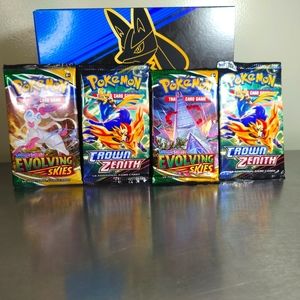 4 Pokemon Pack Bundle - 2 Evolving Skies & 2 Crown Zenith Packs + Bonus Binder